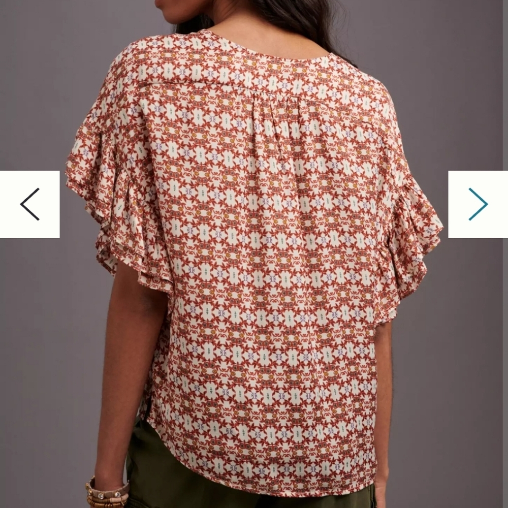 Anthropologie Grace Ruffled T Shirt Size Large in EUC - Picture 3 of 9